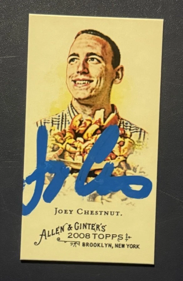 Signed 2008 Topps Allen & Ginter Mini Joey Chestnut RC 109 Hot Dog Champion Auto