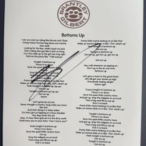 BRANTLEY GILBERT SIGNED BOTTOMS UP LYRIC SHEET COUNTRY AUTOGRAPH AUTHENTIC COA