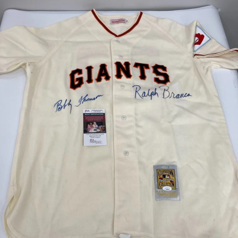 Bobby Thomson & Ralph Branca Signed New York Giants Mitchell & Ness Jersey JSA