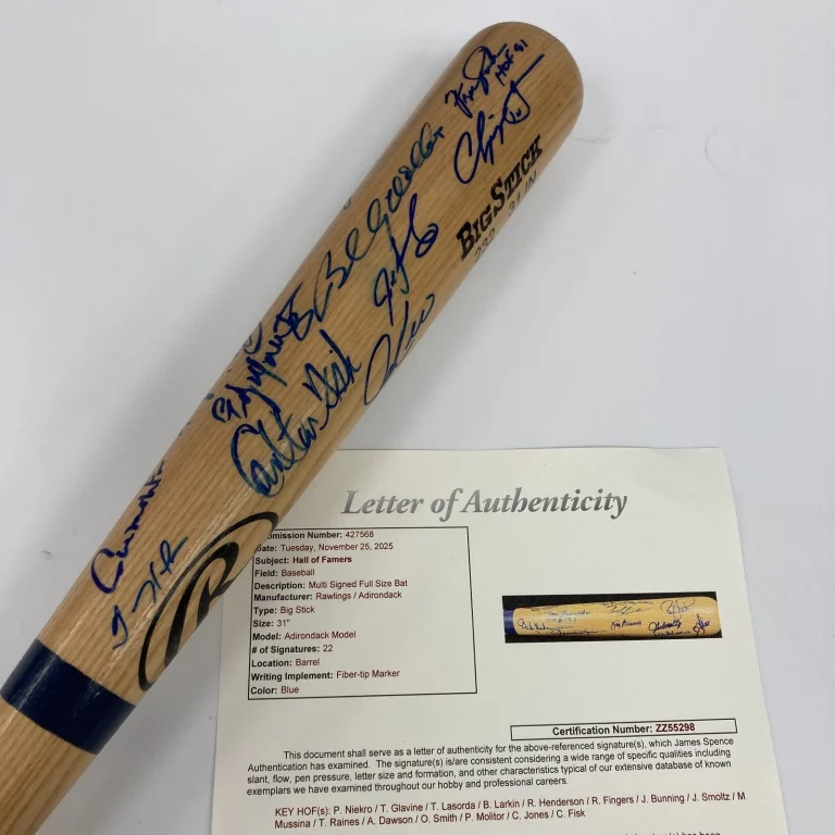 Hall Of Fame Multi Signed Baseball Bat 25 Sigs Chipper Jones JSA COA