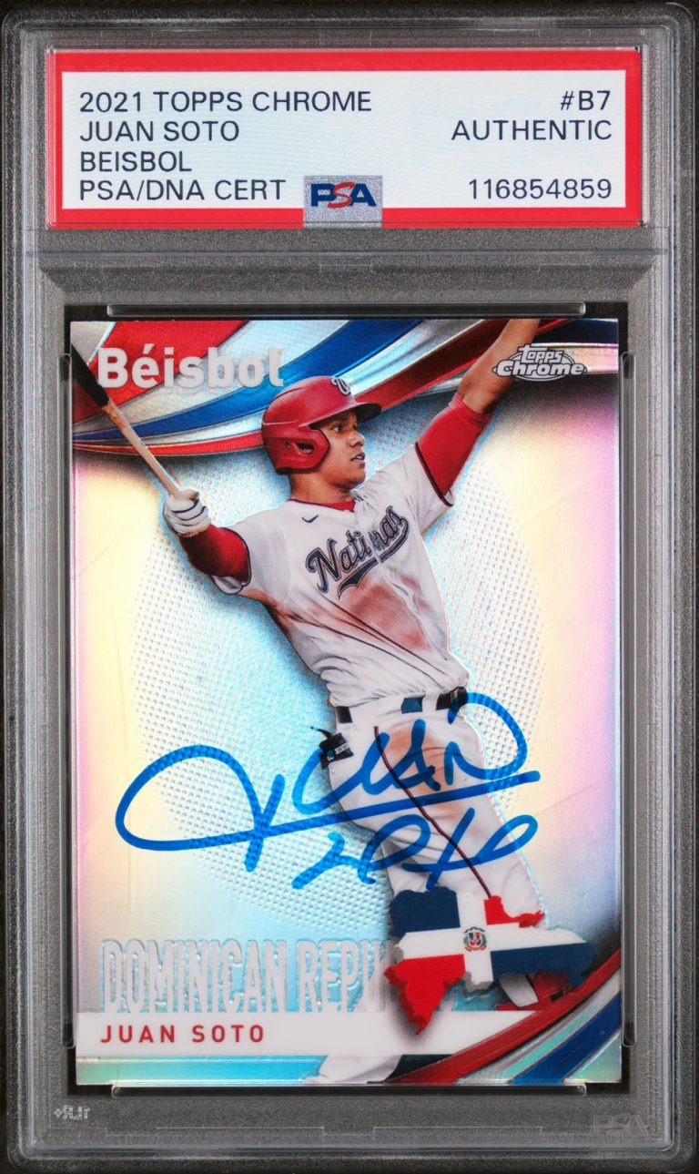 2021 Topps Chrome Beisbol #B7 Juan Soto signed card PSA A Auto A
