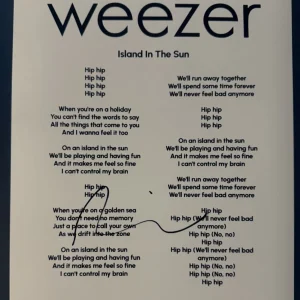 RIVERS CUOMO SIGNED LYRIC SHEET ISLAND IN THE. SUN WEEZER SINGER AUTOGRAPH COA