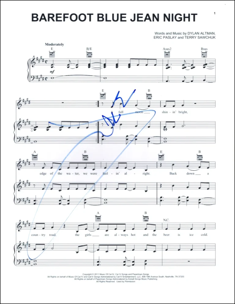 Jake Owen Signed Autograph Barefoot Blue Jean Night Sheet Music - Country Music