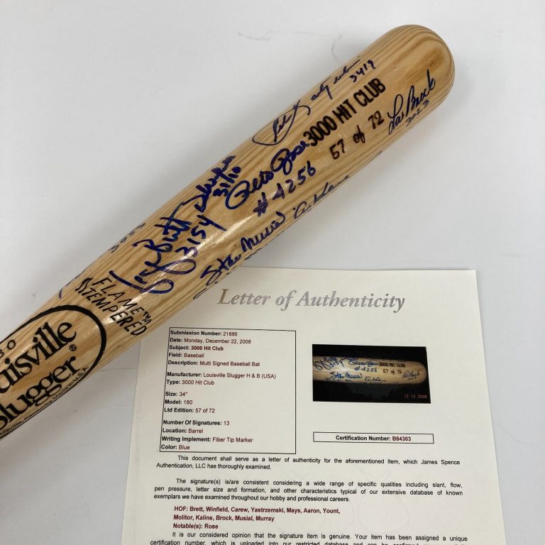 Beautiful 3,000 Hit Club Multi Signed Baseball Bat With Hit Totals JSA COA