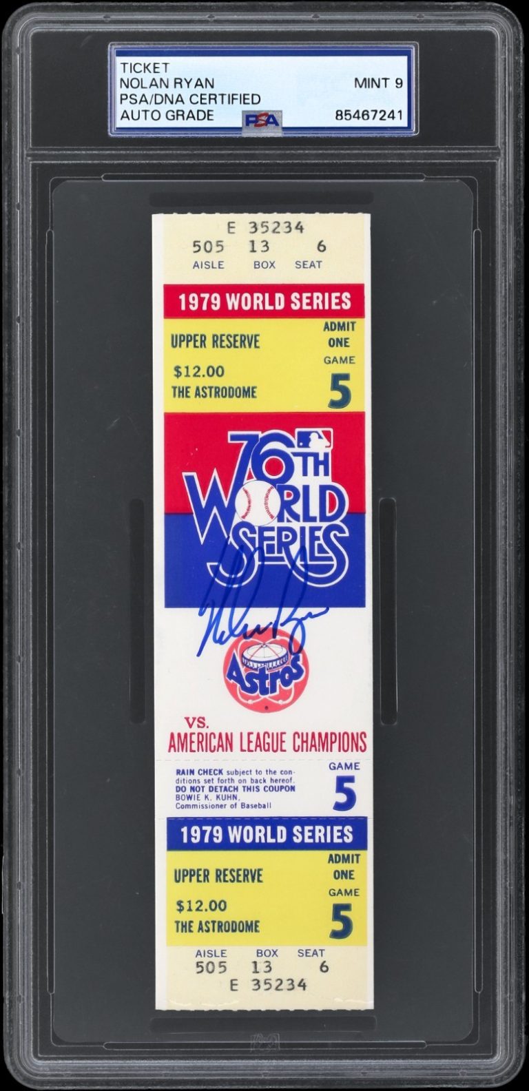 Nolan Ryan Signed 1975 World Series Ticket PSA DNA 9 MINT Houston Astros