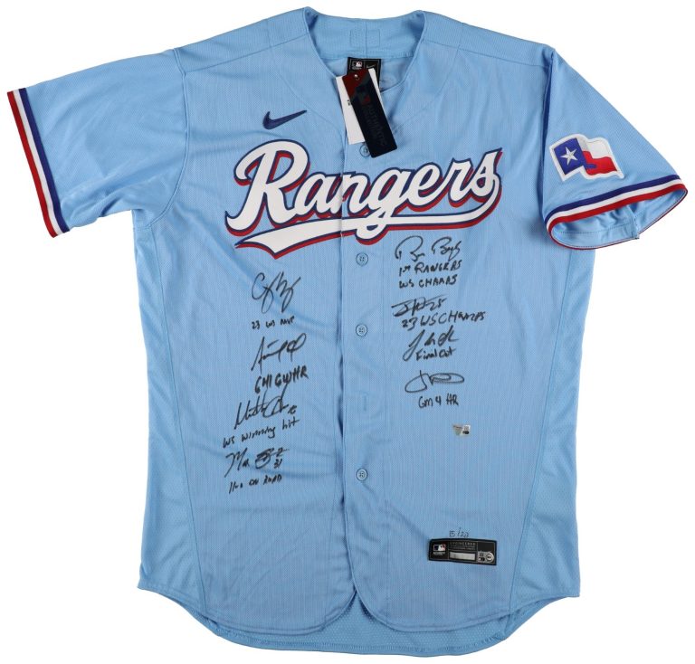 2023 Texas Rangers World Series Champs Team Signed Nike Jersey 15/23 Fanatics