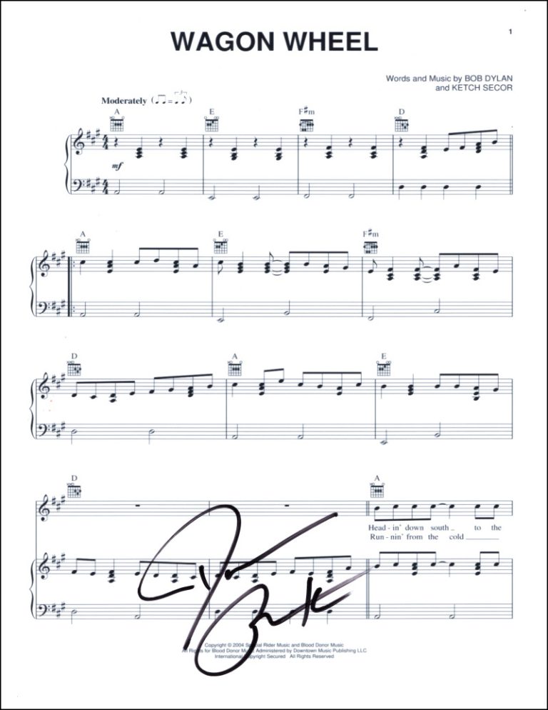 Darius Rucker Signed Autograph Wagon Wheel Sheet Music - Hootie & the Blowfish