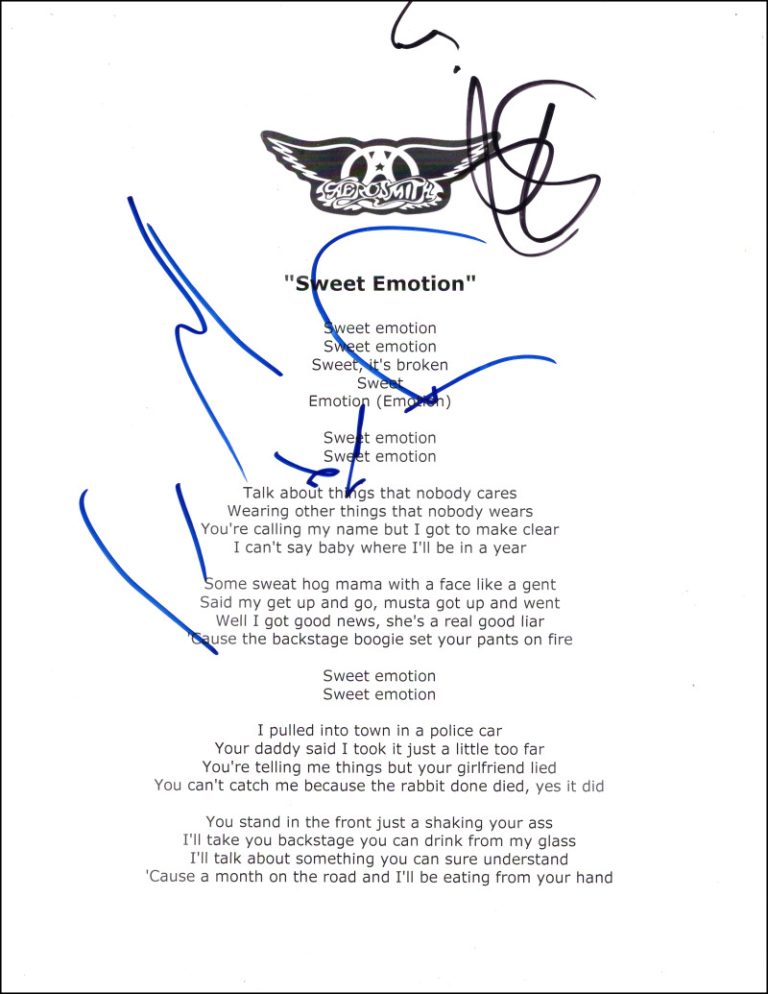 Steven Tyler & Joe Perry Signed Autograph Aerosmith Lyric Sheet w/ Beckett COA