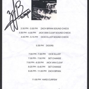 Zach Bryan Signed Autograph Red Rocks Concert Timing Schedule w/ Beckett COA