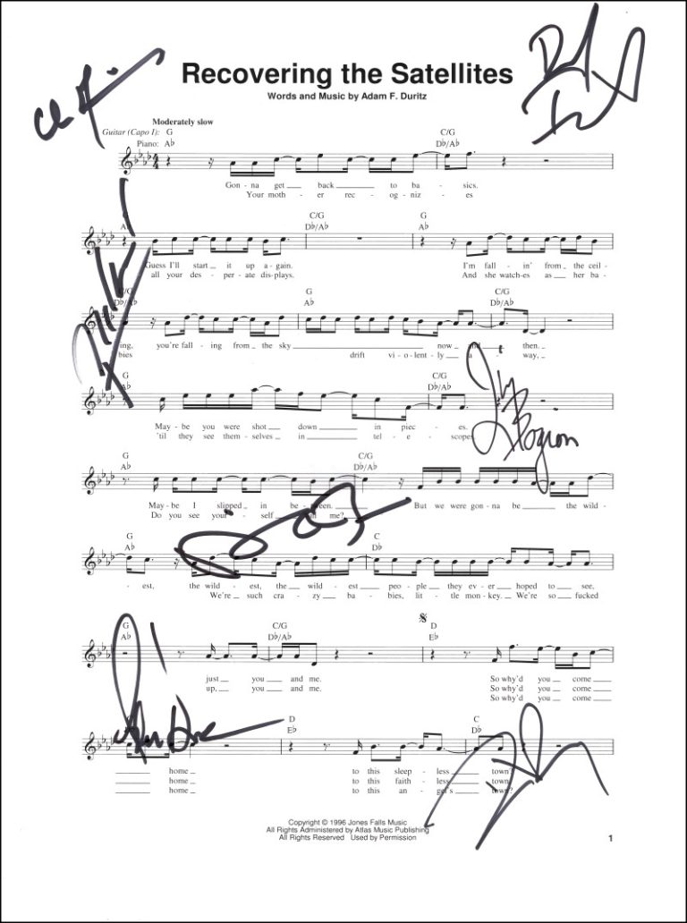 Counting Crows Full Band Signed Autograph Recovering the Satellites Sheet Music