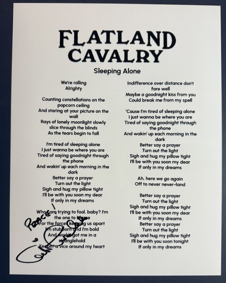 CLETO CORDERO SIGNED LYRIC SHEET FLATLAND CAVALRY AUTOGRAPH COUNTRY COA