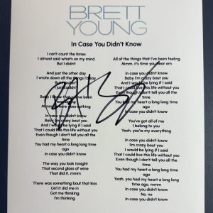 BRETT YOUNG SIGNED LYRIC SHEET IN CASE YOU DIDN’T KNOW AUTOGRAPH AUTHENTIC COA