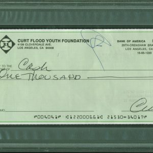 Cardinals Curt Flood Authentic 2x Signed 3.5x8.5 1993 Check PSA/DNA Slabbed