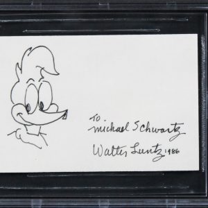Walter Lantz Signed 3x5 Index Card w/ Woody Woodpecker Sketch BAS Slabbed