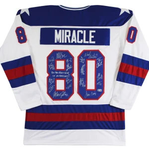 1980 USA Hockey 18 Autos Craig, Eruzione, Broten Signed White Jersey BAS Witness