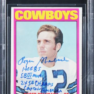 Roger Staubach "4x Insc" Signed 1972 Topps #200 Rookie Card BAS Slabbed 2