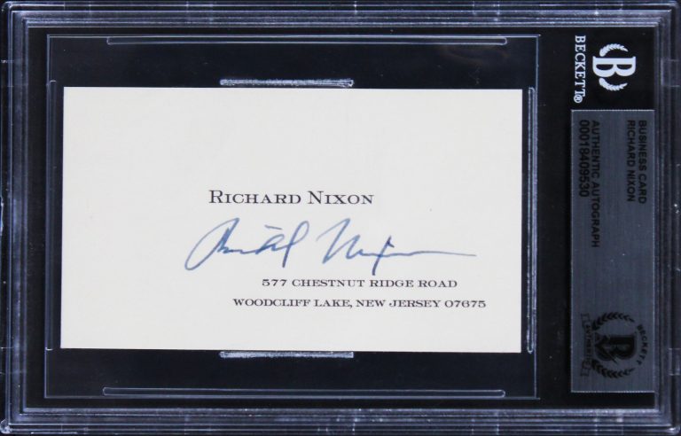 Richard Nixon Authentic Signed Post Presidency Business Card BAS Slabbed
