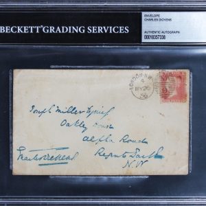 Charles Dickens Authentic Signed 3x5.25 1858 Handwritten Envelope BAS Slabbed