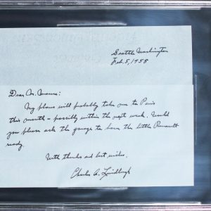Charles Lindbergh Signed 6.75x8.5 Handwritten Letter Dated Feb. 5, 1958 BAS Slab