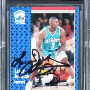 Hornets Larry Johnson Signed 1991 Fleer #256 Card Auto Graded 10! BAS Slabbed
