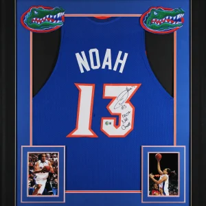 Joakim Noah "06 & 07 Nat'l Champs" Signed Blue Pro Style Framed Jersey BAS Wit