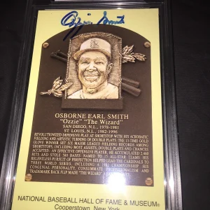 Ozzie Smith Signed Official Baseball HOF Plaque Postcard PSA/DNA Slab Cardinals