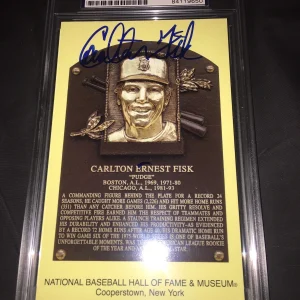 Carlton Fisk Signed Official Baseball HOF Plaque Postcard PSA/DNA Slab Red Sox