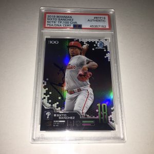 Sixto Sanchez Signed 2019 Bowman #BTP18 Baseball Card Miami Marlins PSA/DNA Slab