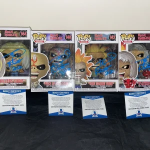 Nicko McBrain Signed Official Full Set 4 Iron Maiden Funko Pop Figure Eddie BAS