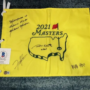 Hideki Matsuyama Signed Official 2021 Masters Flag Jim Nantz & Shoto Hayfuji #2