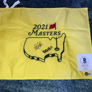 Hideki Matsuyama & Shoto Hayafuji Signed Official 2021 Masters Flag Beckett Auth