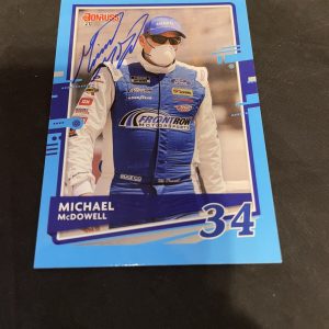 Michael McDowell Signed 2021 Panini Donruss Blue Parallel Trading Card NASCAR