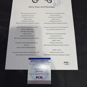 Paul Williams Signed “Rainy Days And Mondays” Lyric Sheet Songwriter PSA/DNA