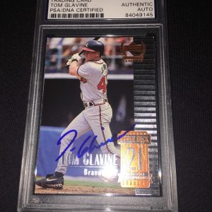Tom Glavine Signed Upper Deck Baseball Card PSA/DNA Slab Braves HOF