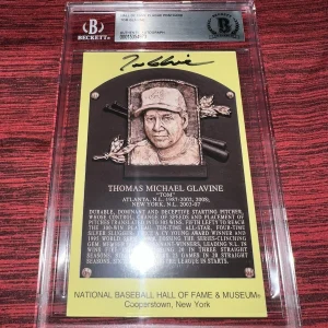 Tom Glavine Signed Official Baseball HOF Plaque Postcard Atlanta Braves BAS #3