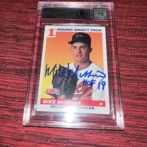 Mike Mussina Signed 1991 Score Rookie Trading Card RC Orioles Beckett Gem 10 #3