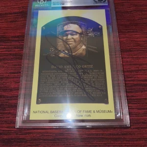 David Ortiz Signed Official Baseball HOF Plaque Postcard Boston Red Sox BAS #3