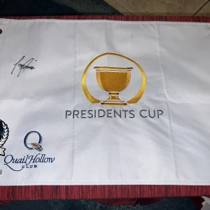 Tony Finau Signed Official 2023 Presidents Cup Flag Quail Hollow Beckett #2