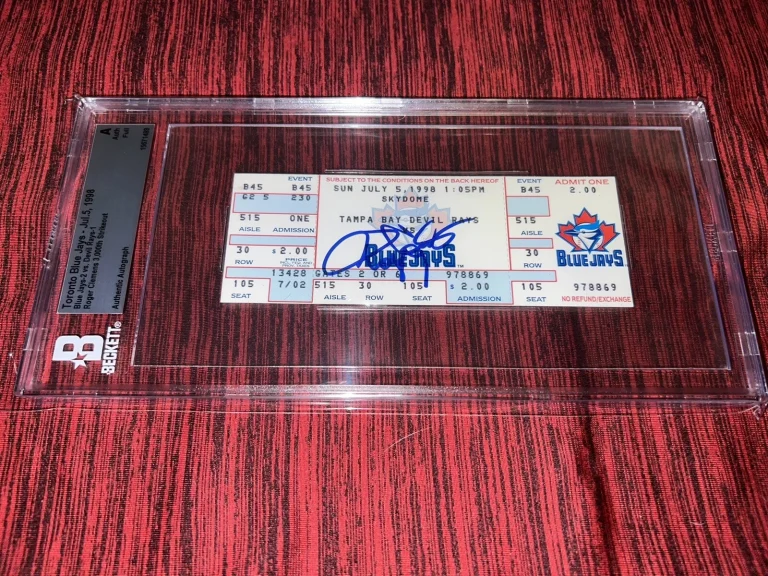 Roger Clemens Signed 3,000 Strikeout Ticket 7/5/98 Toronto Blue Jays Beckett