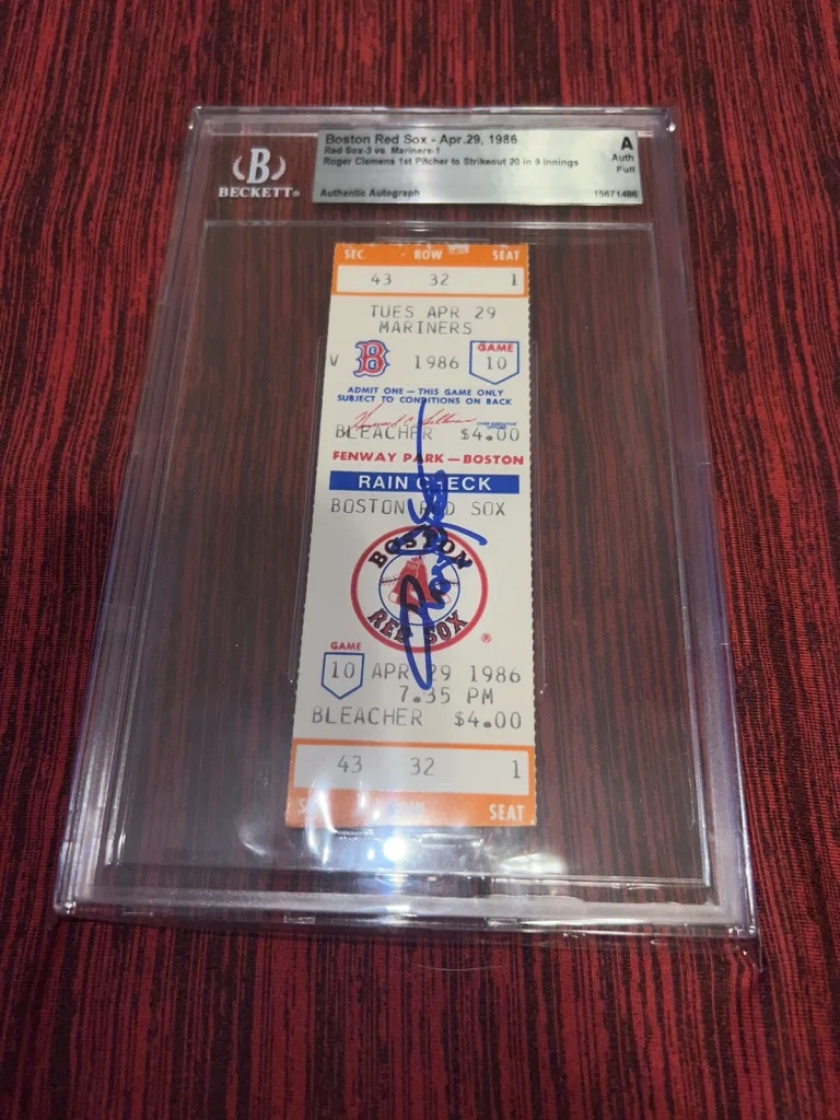 Roger Clemens Signed 1st 20 Strikeout Ticket 4/29/86 Boston Red Sox Beckett