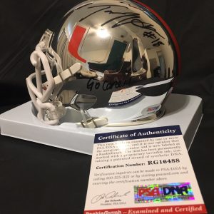 Tate Martell Signed Official Chrome Mini Helmet UM Hurricanes Transfer PSA/DNA