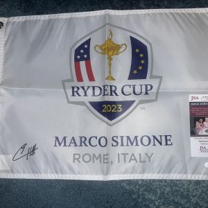 Tyrrell Hatton Signed Official 2023 Ryder Cup Flag Marco Simone Champs JSA Auth