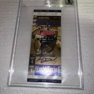 Greg Maddux, Smoltz & Glavine Signed 1995 WS Game 4 Ticket Beckett Auto 10