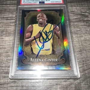 Usain Bolt Signed 2024 Allen & Ginter Trading Card Silver Portrait Hot Box PSA 2