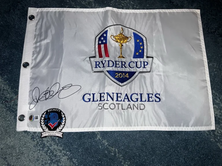 Rory McIlroy Signed Official 2014 Ryder Cup Flag Gleneagles Scotland Beckett