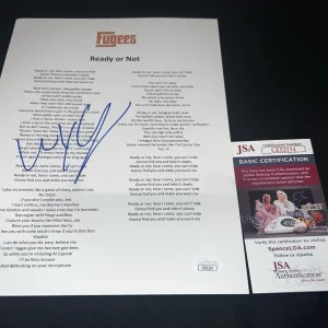 Wyclef Jean signed “Ready Or Not” Lyric Sheet Music SuperStar Fugees JSA #3
