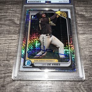 Leodalis De Vries Signed 2024 1st Bowman Chrome Trading Card Padres A’s PSA/DNA