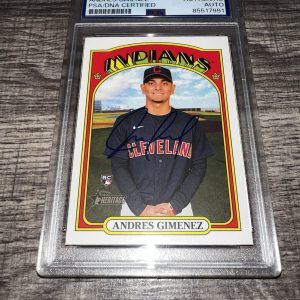 Andres Gimenez Signed 2021 Topps Heritage Trading Card Rookie Indians PSA/DNA
