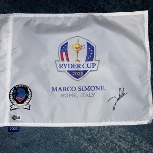 Jon Rahm Signed Official 2023 Ryder Cup Flag Marco Simone Champ Beckett