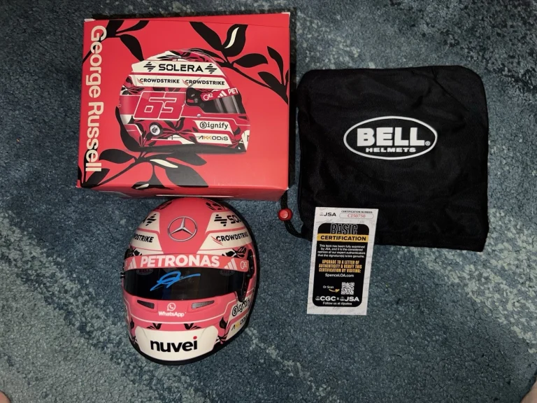George Russell Signed Official 2025 Miami GP Mini Helmet 1:2 Mercedes JSA Auth
